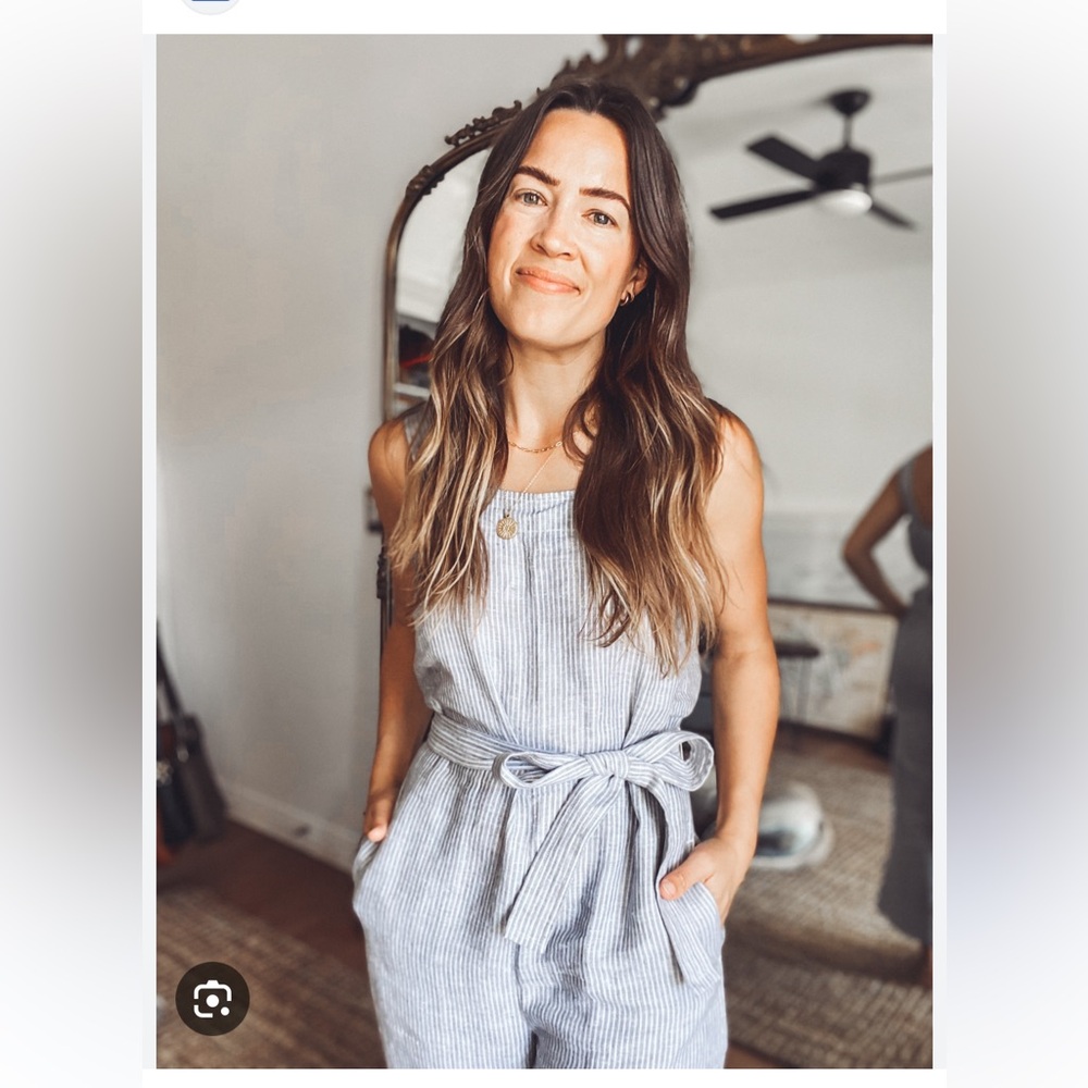 Everlane Light Blue Striped Linen Jumpsuit